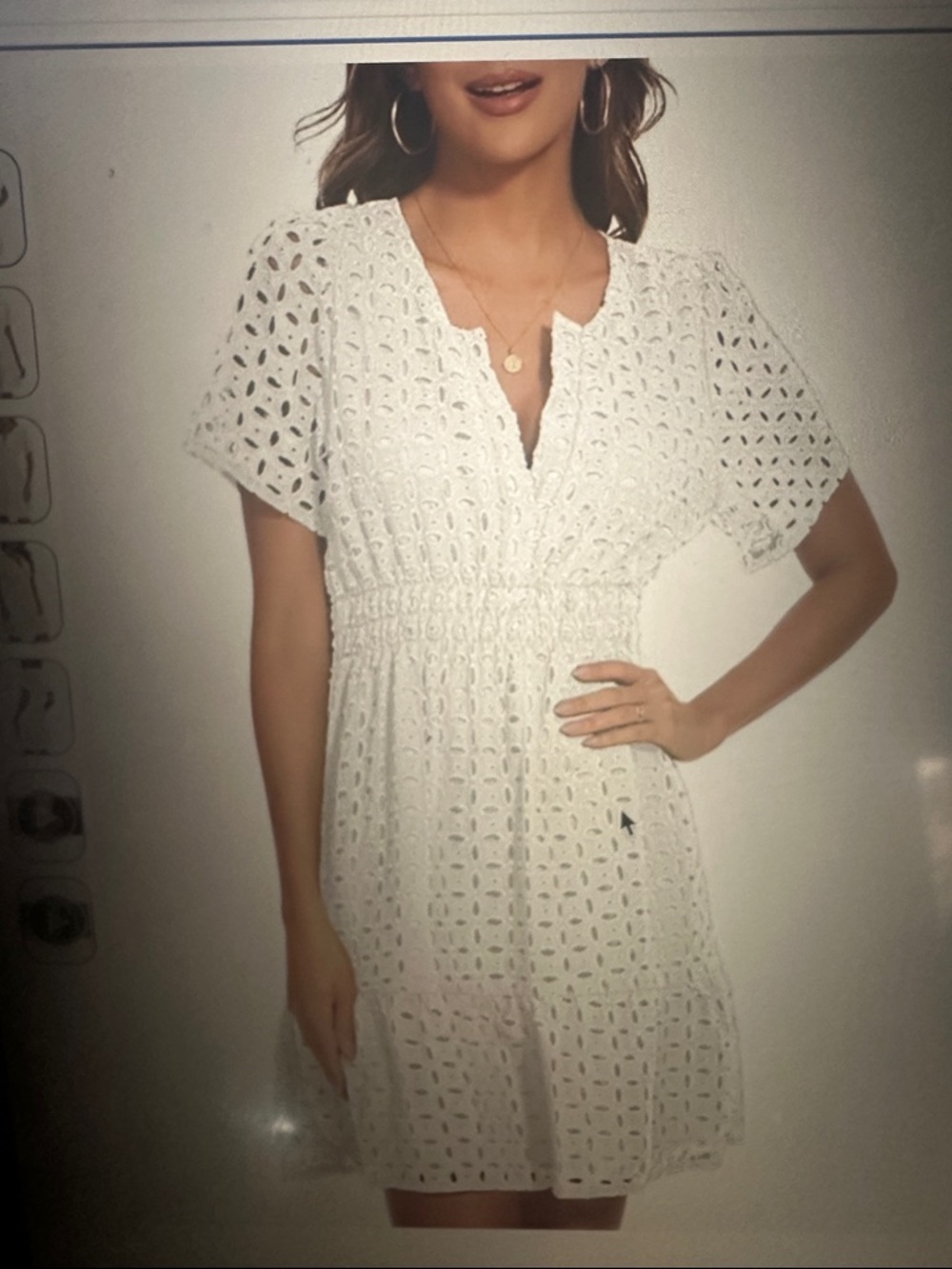 White Eyelet Short Sleeve Smocked Waist Dress, size XL